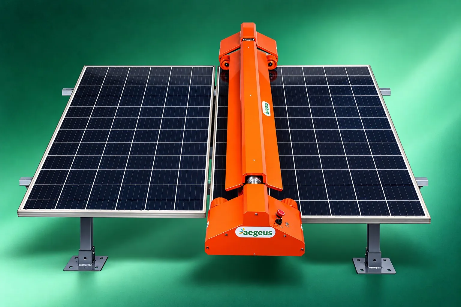 Aegeus module cleaning robot on a solar panel row